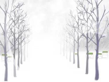 冬日森林雪景小屋插画