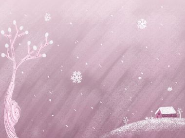 粉色梦幻冬季雪景插画