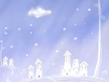 梦幻冬季雪中小镇插画