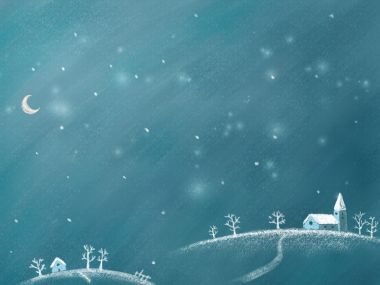 Winter Night Snowy Cabin Illustration
