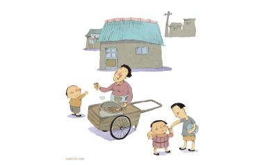 童年A-5 怀旧市井老巷小吃摊童趣插画