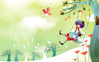 Fairytale Boy Swinging With Cat