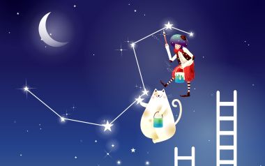 Clown And Cat Painting Stars Illustration