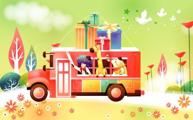 Fairytale Travel Bus With Cute Animals Illustration