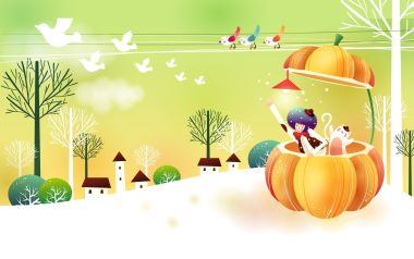 童话世界南瓜屋与小女孩插画