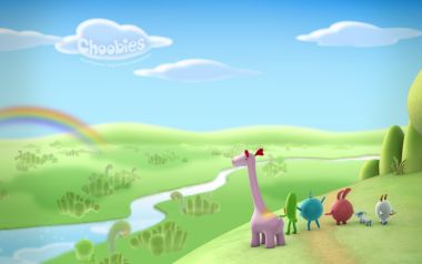 Choobies Animation Cute Characters Overlooking Rainbow Grassland Scene