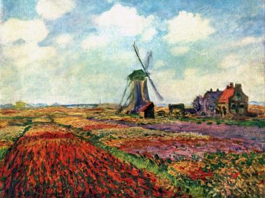 Claude Monet Dutch Windmill Tulip Field Impressionist Painting