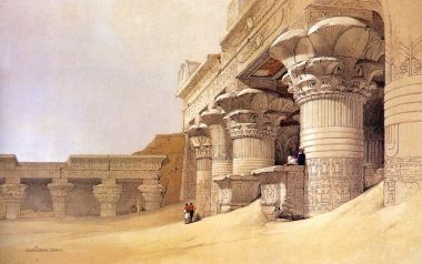大卫·罗伯茨1838年作品 埃德富神庙立面水彩画