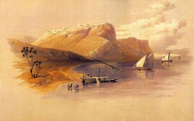 大卫·罗伯茨1838年作品 伊布里姆堡垒尼罗河沿岸风景水彩画