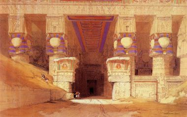 大卫·罗伯茨1838年作品 埃及丹德拉神庙大门廊水彩画