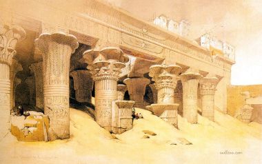 大卫·罗伯茨1838年作品 埃德富神庙门廊水彩画