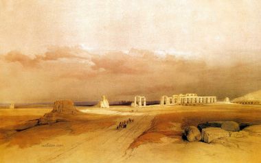 David Roberts 1838 Ruins Of Memnon Egypt Desert Watercolor