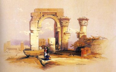 David Roberts 1838年作品 埃及比加岛古遗址水彩画
