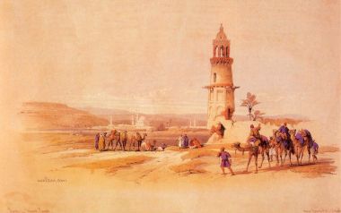 大卫·罗伯茨 1838年埃及西乌特沙漠水彩风景画