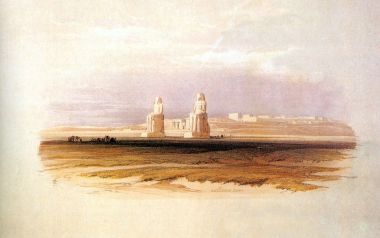 David Roberts 1838 Colossi Of Memnon Egypt Watercolor Landscape
