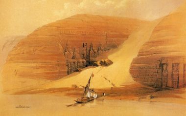 大卫·罗伯茨1838年水彩画 埃及阿布辛贝神庙尼罗河畔风光