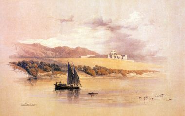 大卫·罗伯茨 1838年 哈萨阿马达神庙 尼罗河风景水彩画