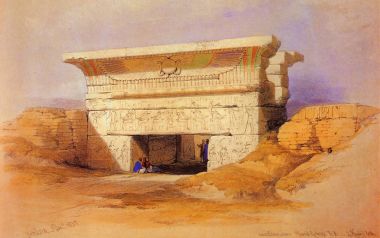 大卫·罗伯茨1838年绘 埃及丹德拉哈索尔神庙水彩画