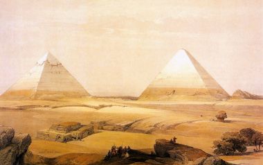 大卫·罗伯茨1838年吉萨金字塔风景水彩画