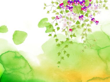 水彩手绘三色堇藤蔓花卉装饰插画