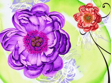 撞色紫红重瓣花艺术花卉插画壁纸