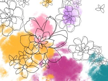 清新水彩线描花卉艺术装饰插画