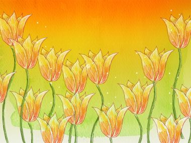 暖色调手绘黄色郁金香花卉艺术插画