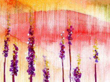 Warm Sunset Lavender Watercolor Art Illustration