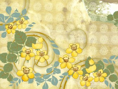 复古雅致黄色花卉卷草纹装饰插画壁纸