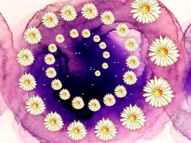 Dreamy Purple Watercolor Daisy Spiral Illustration