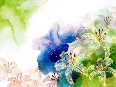清新水彩风格百合花艺术插画