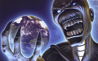 Iron Maiden Mascot Eddie Holding Earth Space Album Art