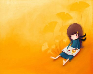 Echi插画：银杏树下的阅读女孩