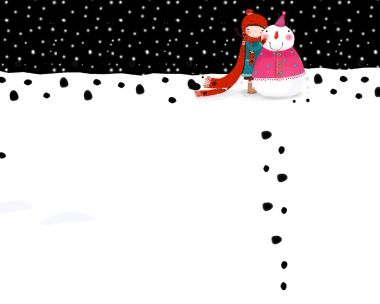 冬季童趣：小女孩与雪人插画