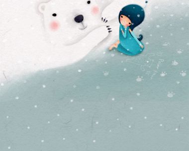 治愈系插画：小女孩与北极熊的冬日童话