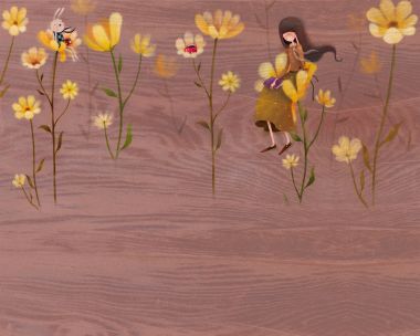 Girl And Rabbit Fairytale Floral Illustration