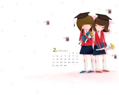 February Graduation Cute Calendar Wallpaper