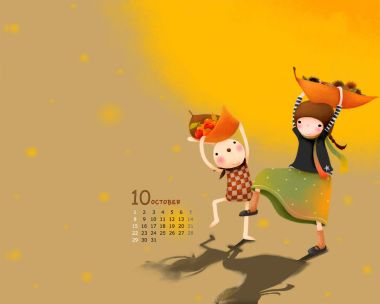 Autumn October Calendar Illustration