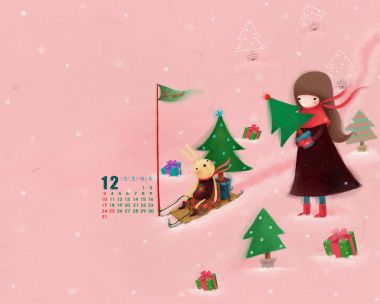 Cozy Christmas Girl And Rabbit Calendar Wallpaper