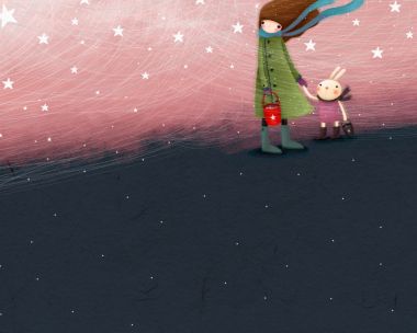 Girl And Rabbit Under Winter Starry Sky