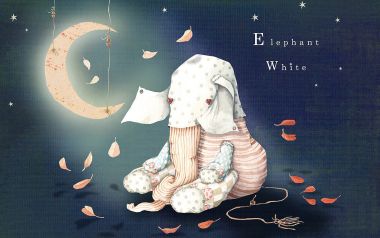 Elephant White Whimsical Illustration