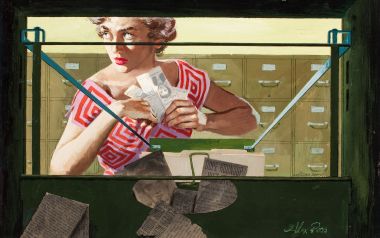 Everybody’s Past 怀旧办公室女职员碎纸场景插画