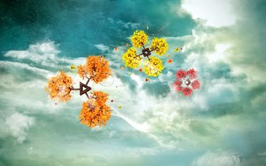 超现实奇幻几何彩树云海星空创意壁纸