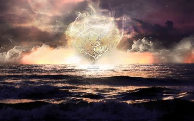 风暴之树 黄昏海面奇幻风景插画
