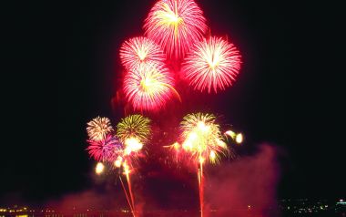 节日庆典夜空中绽放的绚烂多彩烟花表演