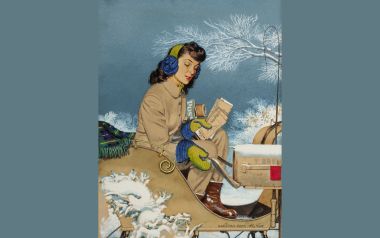 1944年1月29日《星期六晚邮报》封面 取邮件 复古冬日插画