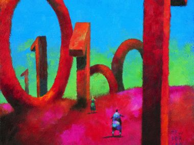 Surreal Giant Number Sculpture Business Concept Oil Painting