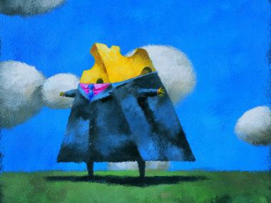 穿商务西装的拟人奶酪超现实商务概念插画