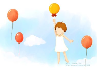 Children Day Cute Little Girl With Balloons Illustration