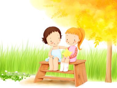 Happy Childrens Day Two Cute Kids Outdoor Watercolor Illustration